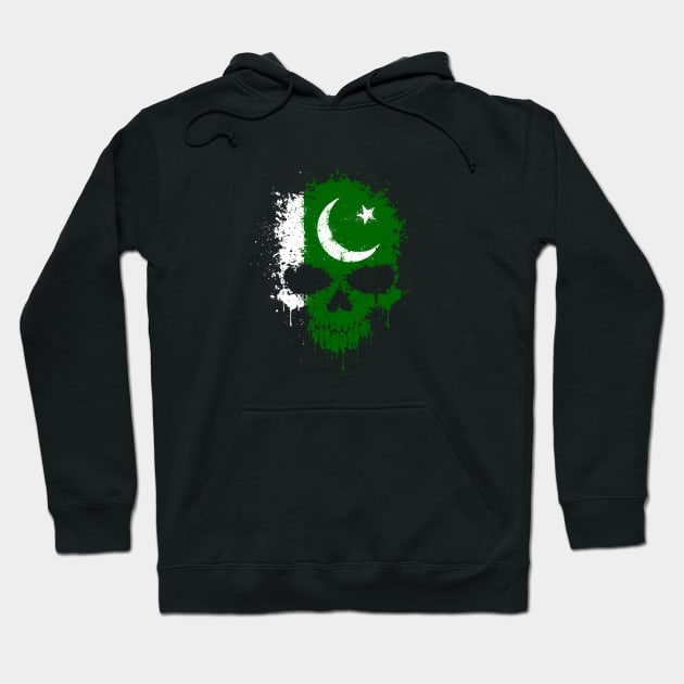 Chaotic Pakistani Flag Splatter Skull Hoodie by jeffbartels